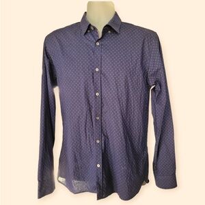 Ted Baker London Navy Blue Print Long Sleeve Button Down Shirt Men's Size 4/US L
